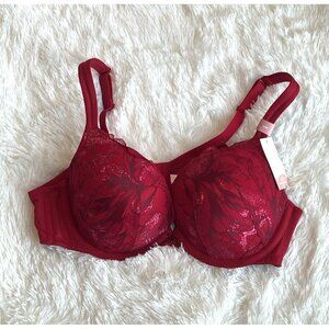 Lane Bryant Cacique Smooth Boost Plunge Bra Strap Nylon Sexy Red Lace 44B NWT